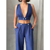 Crop pantolon keten takım s255012
