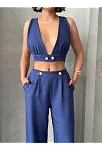 Crop Pantolon Keten Takım S255012