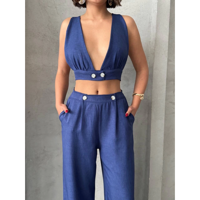 Crop pantolon keten takım s255012 Crop pantolon keten takım s255012