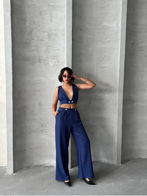 Crop Pantolon Keten Takım S255012