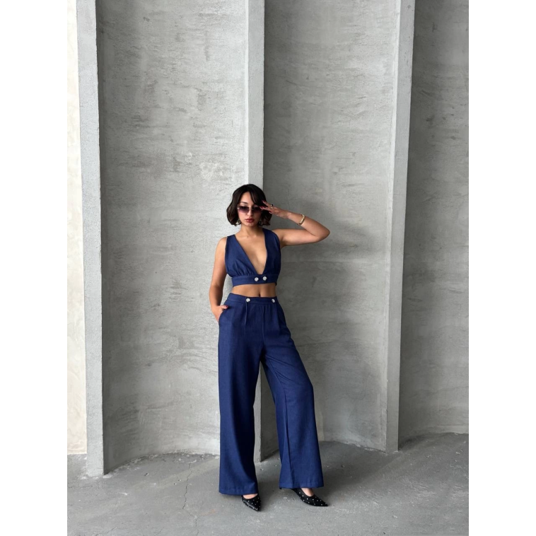 Crop pantolon keten takım s255012 Crop pantolon keten takım s255012