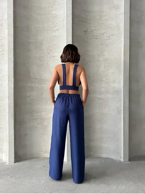 Crop Pantolon Keten Takım S255012