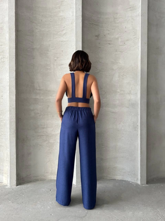 Crop pantolon keten takım s255012