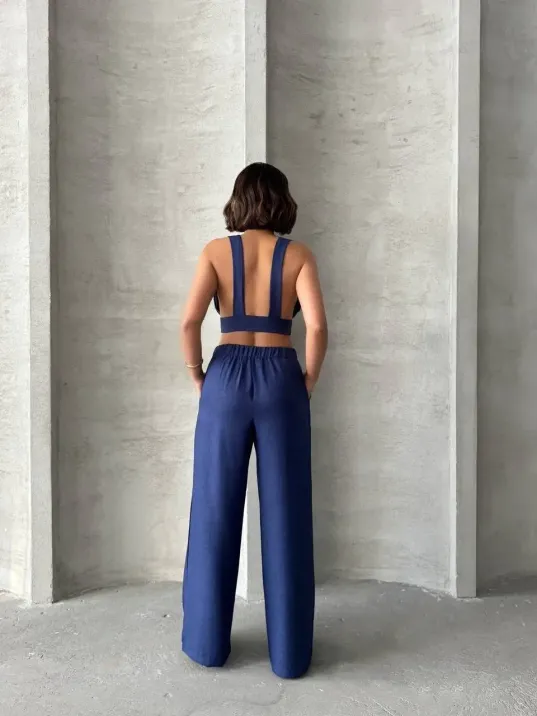 Crop Pantolon Keten Takım S255012