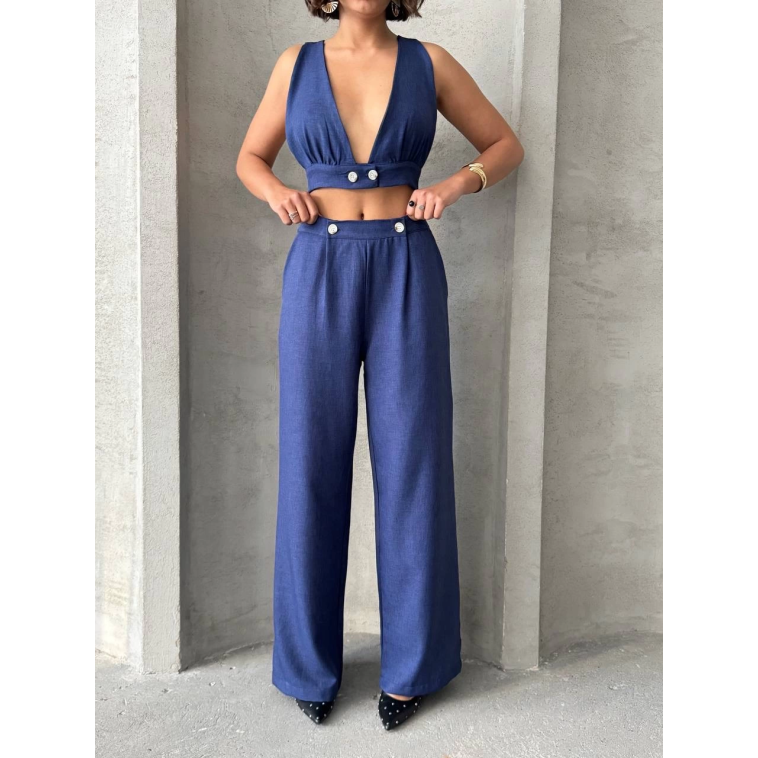 Crop pantolon keten takım s255012 Crop pantolon keten takım s255012