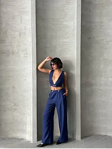 Crop Pantolon Keten Takım S255012