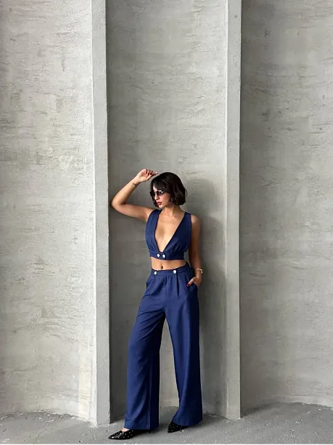 Crop Pantolon Keten Takım S255012