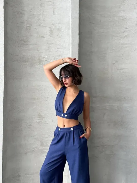 Crop Pantolon Keten Takım S255012
