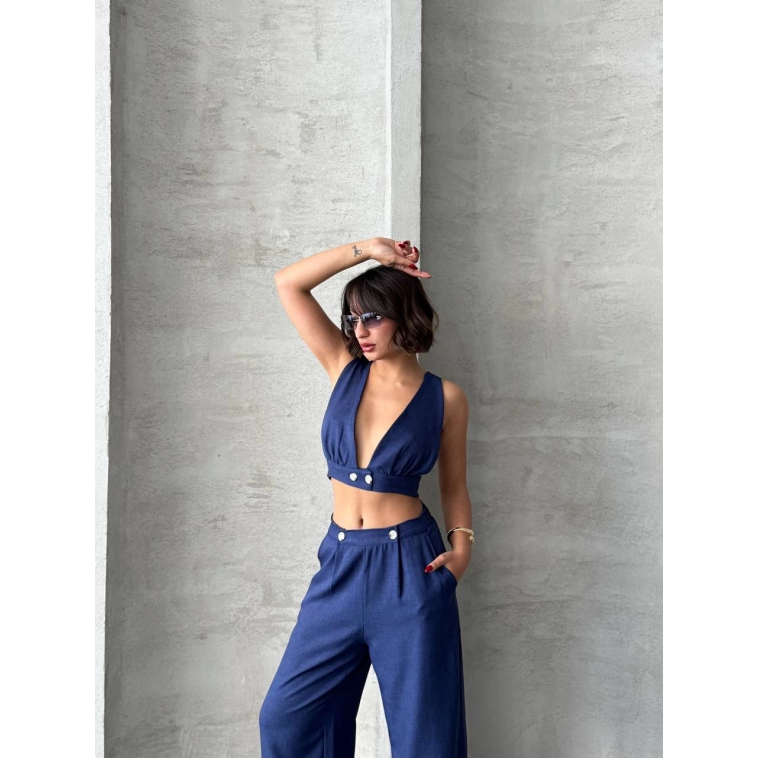 Crop pantolon keten takım s255012 Crop pantolon keten takım s255012