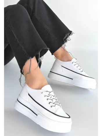 Dalen Beyaz Keten Bağcıklı Spor Ayakkabı