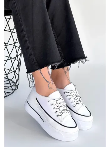 Dalen Beyaz Keten Bağcıklı Spor Ayakkabı