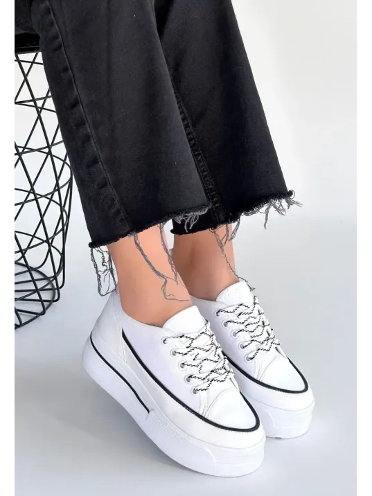 Dalen Beyaz Keten Bağcıklı Spor Ayakkabı