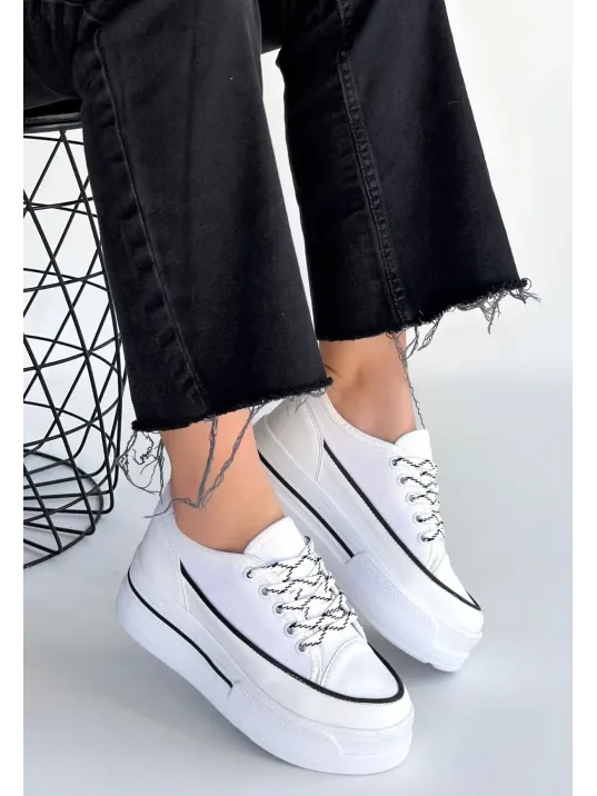 Dalen Beyaz Keten Bağcıklı Spor Ayakkabı