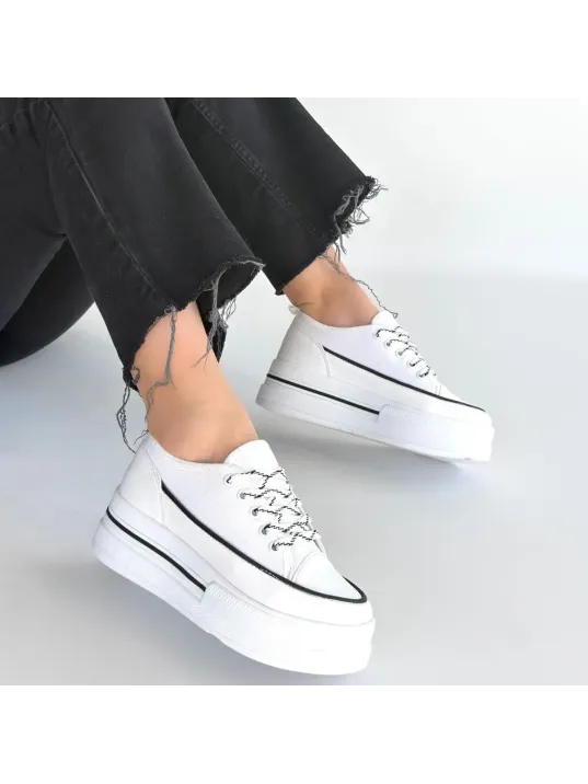 Dalen Beyaz Keten Bağcıklı Spor Ayakkabı