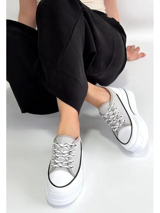 Dalen Gri Keten Bağcıklı Spor Ayakkabı