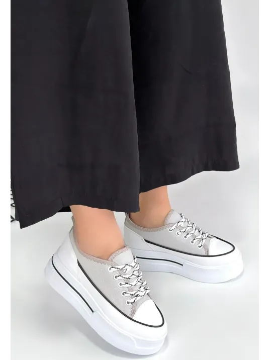 Dalen Gri Keten Bağcıklı Spor Ayakkabı