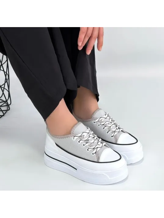 Dalen Gri Keten Bağcıklı Spor Ayakkabı