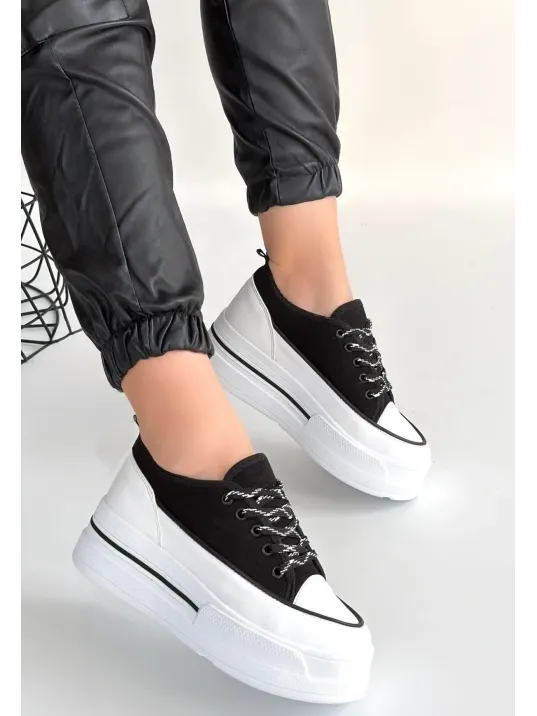 Dalen Siyah Keten Bağcıklı Spor Ayakkabı