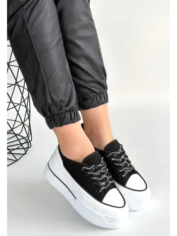 Dalen Siyah Keten Bağcıklı Spor Ayakkabı