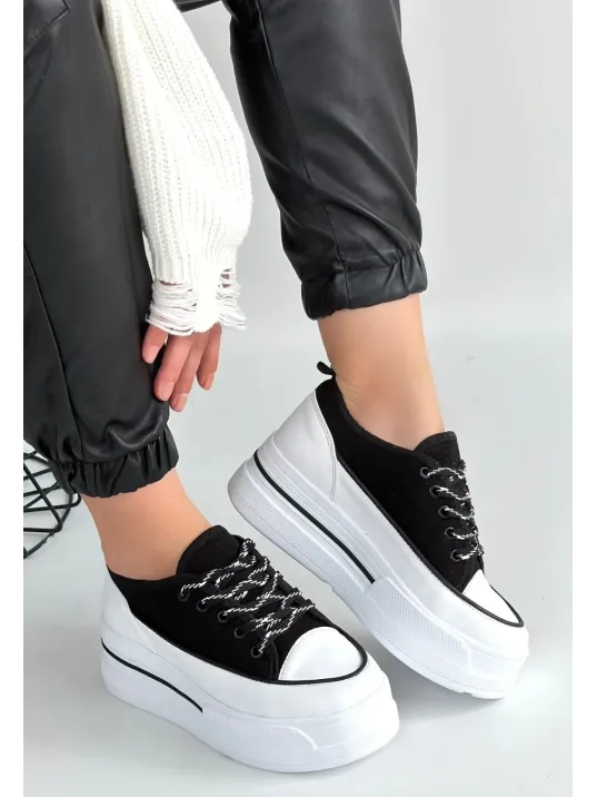 Dalen Siyah Keten Bağcıklı Spor Ayakkabı