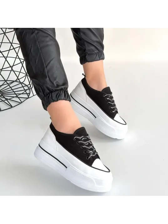 Dalen Siyah Keten Bağcıklı Spor Ayakkabı