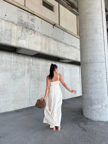 Dantelli askılı keten elbise s4310 Dantelli askılı keten elbise s4310