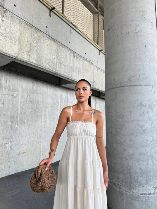 Dantelli askılı keten elbise s4310 Dantelli askılı keten elbise s4310