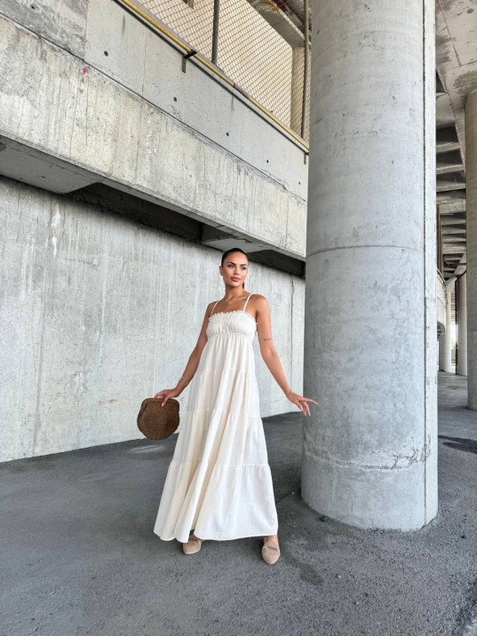 Dantelli askılı keten elbise s4310 Dantelli askılı keten elbise s4310