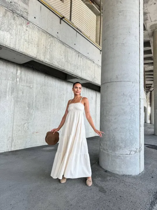 Dantelli Askılı Keten Elbise S4310