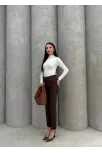 Dar Paça Kemerli Kumaş Pantolon Kahve Pt53