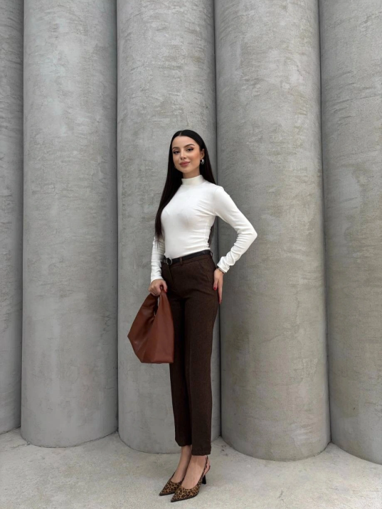 Dar Paça Kemerli Kumaş Pantolon Kahve Pt53 Dar Paça Kemerli Kumaş Pantolon Kahve Pt53