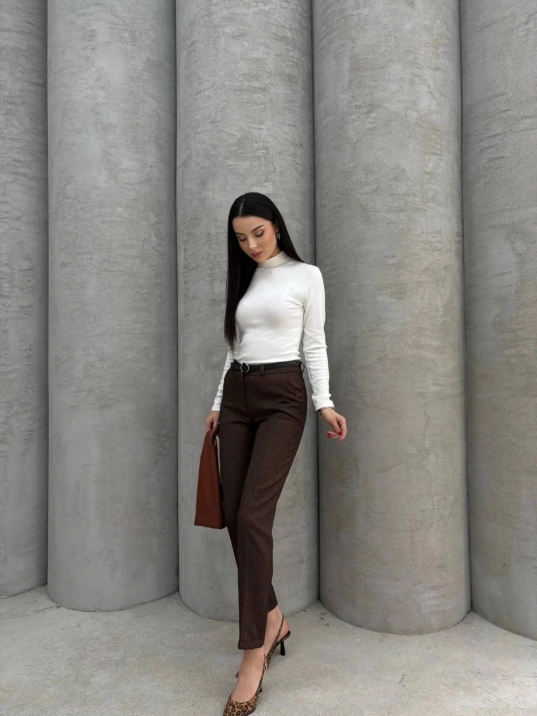 Dar Paça Kemerli Kumaş Pantolon Kahve Pt53 Dar Paça Kemerli Kumaş Pantolon Kahve Pt53