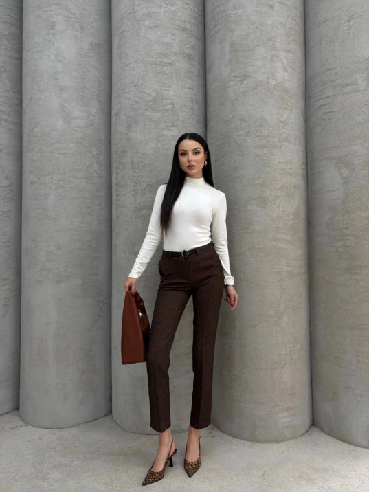 Dar Paça Kemerli Kumaş Pantolon Kahve Pt53 Dar Paça Kemerli Kumaş Pantolon Kahve Pt53