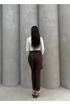 Dar Paça Kemerli Kumaş Pantolon Kahve Pt53
