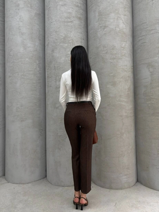 Dar Paça Kemerli Kumaş Pantolon Kahve Pt53 Dar Paça Kemerli Kumaş Pantolon Kahve Pt53