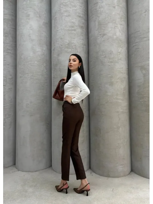 Dar Paça Kemerli Kumaş Pantolon Kahve Pt53