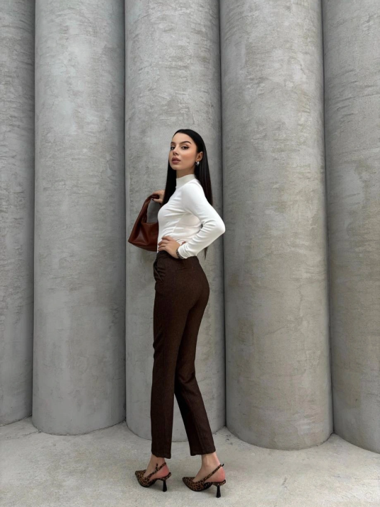 Dar Paça Kemerli Kumaş Pantolon Kahve Pt53 Dar Paça Kemerli Kumaş Pantolon Kahve Pt53