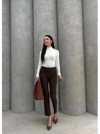 Dar Paça Kemerli Kumaş Pantolon Kahve Pt53 Dar Paça Kemerli Kumaş Pantolon Kahve Pt53