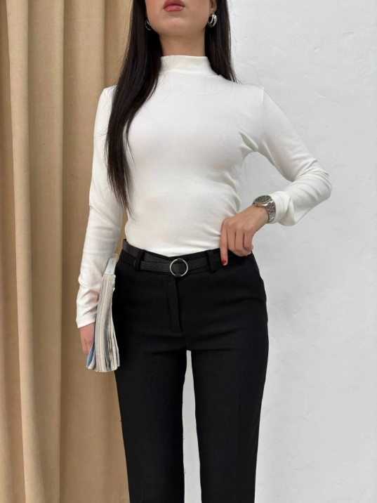 Dar Paça Kemerli Kumaş Pantolon Siyah Pt53