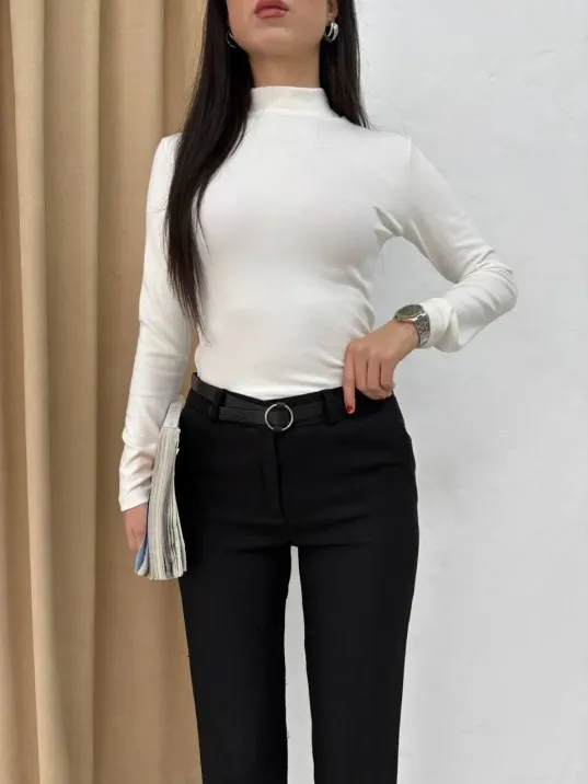 Dar Paça Kemerli Kumaş Pantolon Siyah Pt53