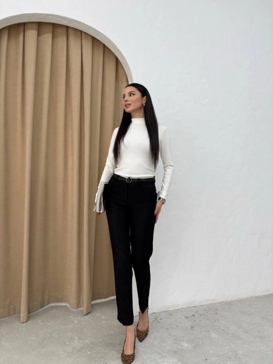 Dar Paça Kemerli Kumaş Pantolon Siyah Pt53