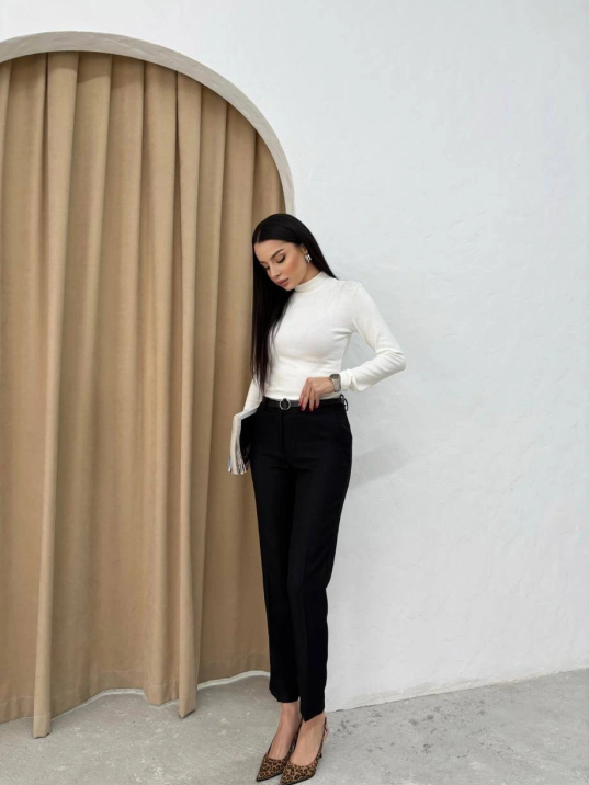 Dar Paça Kemerli Kumaş Pantolon Siyah Pt53