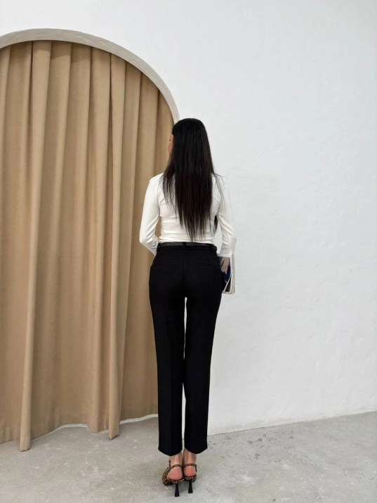 Dar Paça Kemerli Kumaş Pantolon Siyah Pt53