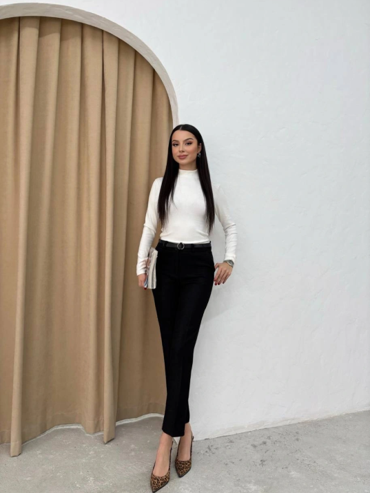 Dar Paça Kemerli Kumaş Pantolon Siyah Pt53