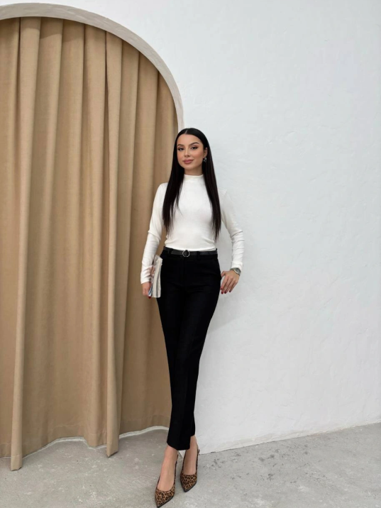 Dar Paça Kemerli Kumaş Pantolon Siyah Pt53