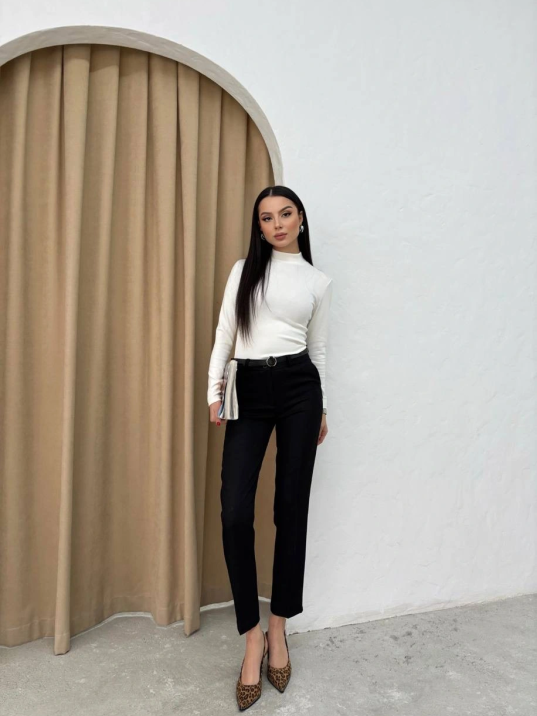 Dar Paça Kemerli Kumaş Pantolon Siyah Pt53