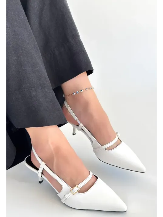 Darina Beyaz Cilt Topuklu Ayakkabı Darina Beyaz Cilt Topuklu Ayakkabı