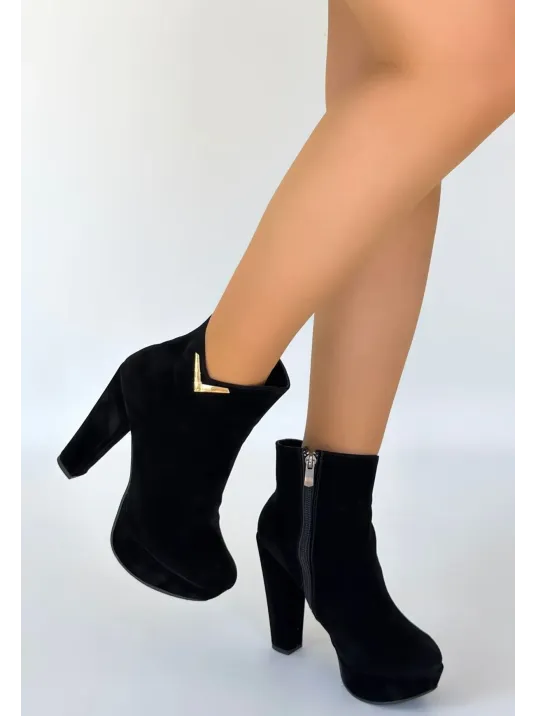 Denta Siyah Süet Topuklu Bot