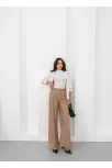 Deri Geniş Paça Beli Lastikli Pantolon Bej H263644