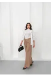 Deri Geniş Paça Beli Lastikli Pantolon Bej H263644